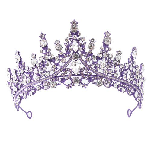 Luxury Full Rhinestone Bridal Tiara - Elegant Alloy Crown Hairband with 3A Grade Crystals  Purple - Main Image
