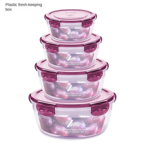 Purple Round Plastic Food Storage Containers Set - Microwave-Safe Bento Boxes with Airtight Lids for Kitchen and Fridge - Main Image