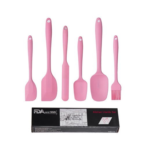 6-Piece Silicone Kitchen Utensil Set - Heat Resistant Baking Tools with Spatulas, Spoon, and Brush (Pink)(2 set/ 12PCS) - Main Image