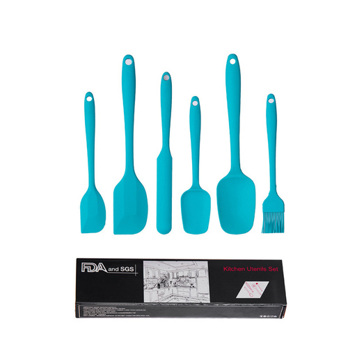 6-Piece Silicone Kitchen Utensil Set - Heat Resistant Baking Tools with Spatulas, Spoon, and Brush (Blue)(2 set/12PCS) - Main Image