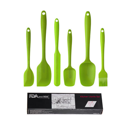 6-Piece Silicone Kitchen Utensil Set - Heat Resistant Baking Tools with Spatulas, Spoon, and Brush (Green)(2 set/12PCS) - Main Image
