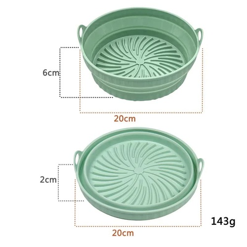 3D Round Air Fryer Silicone Liners - Food-Grade, Non-Stick, Reusable Basket Mats for Air Fryers, Ovens, and Microwaves (4 PCS Green) - Main Image