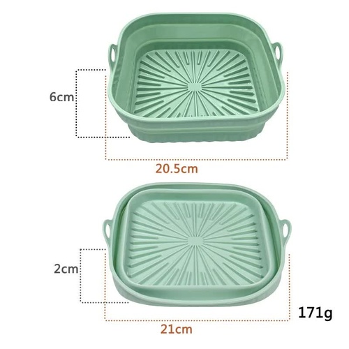 3D Square Air Fryer Silicone Liners - Food-Grade, Non-Stick, Reusable Basket Mats for Air Fryers, Ovens, and Microwaves (4 PCS Green) - Main Image