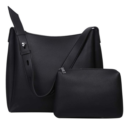 Black 2-Piece Women's Bucket Bag Set - Vintage Large Capacity Shoulder Tote & Crossbody Bag (Commuter Style) - Main Image