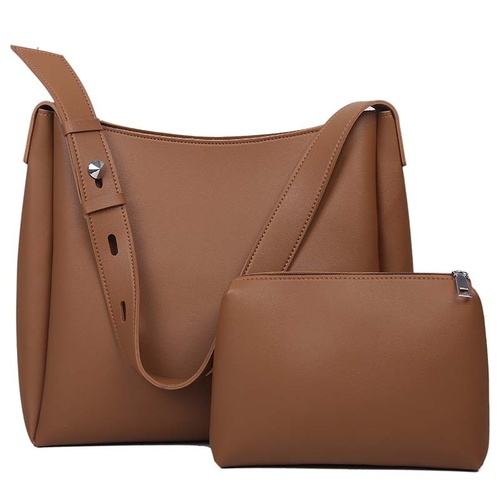 Brown 2-Piece Women's Bucket Bag Set - Vintage Large Capacity Shoulder Tote & Crossbody Bag (Commuter Style) - Main Image