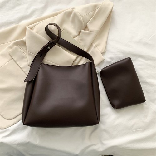 Coffe 2-Piece Women's Bucket Bag Set - Vintage Large Capacity Shoulder Tote & Crossbody Bag (Commuter Style) - Main Image
