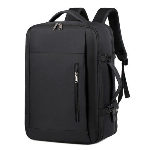 Black Expandable Backpack with USB Port - Multi-Functional Outdoor, Commuter & Laptop Bag - Main Image
