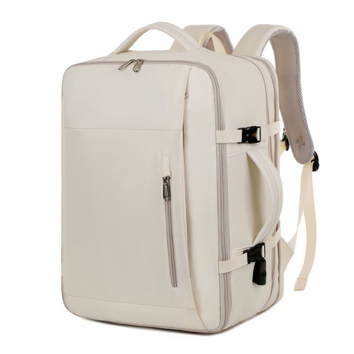 Beige Expandable Backpack with USB Port - Multi-Functional Outdoor, Commuter & Laptop Bag - Main Image