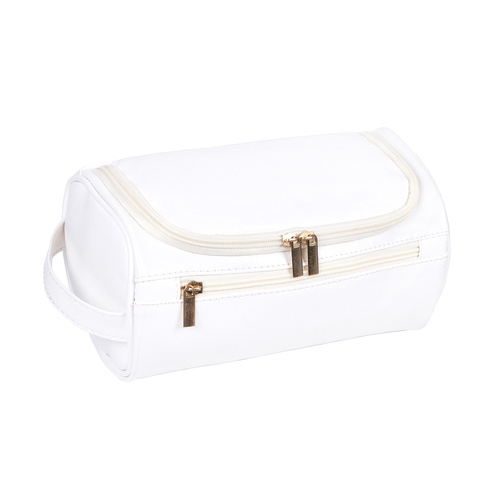 White Large Capacity PU Leather Travel Toiletry Bag - Portable Waterproof Makeup Organizer for Business & Vacation - Main Image