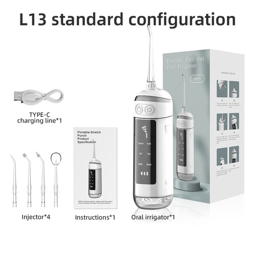 L13 White Portable Electric Water Flosser - Handheld Teeth Cleaner, USB Rechargeable, Deep Oral Irrigator - Main Image