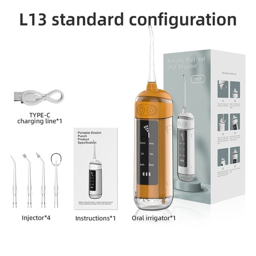 L13 Orange Portable Electric Water Flosser - Handheld Teeth Cleaner, USB Rechargeable, Deep Oral Irrigator - Main Image
