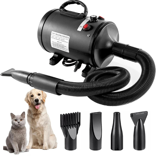 Pet Hair Dryer with Multiple Nozzles - Powerful and Quiet for Dogs and Cats (Black) - Main Image