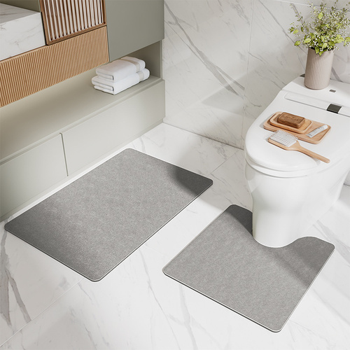 Gray Bathroom Floor Mat Set - U-Shaped Toilet Mat 50*50cm & Rectangular 40x60cm Mat for Bathroom - Main Image