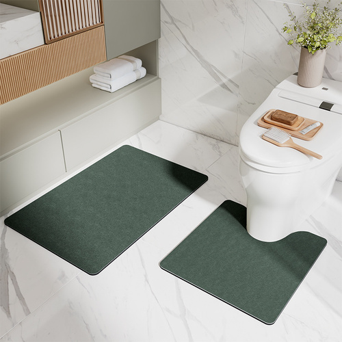 Green Bathroom Floor Mat Set - U-Shaped Toilet Mat 50*50cm & Rectangular 60x90cm Mat for Bathroom - Main Image