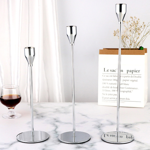 Minimalist Silver Metal Candle Holder Set - 3-Piece Romantic Candle Cup Set for Living Room Decor, Elegant Dinner Table Accent - Main Image