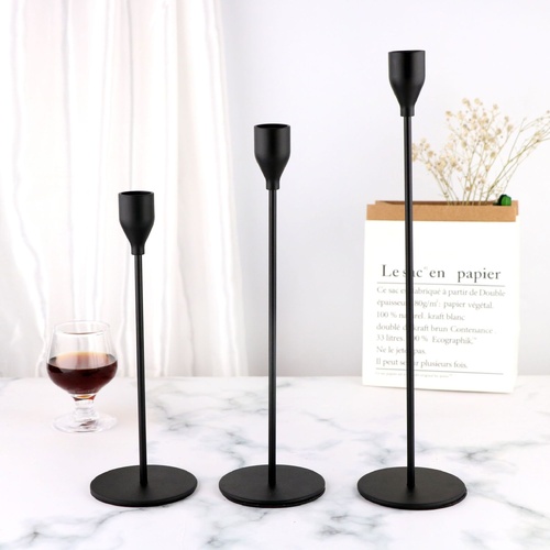 Minimalist Black Metal Candle Holder Set - 3-Piece Romantic Candle Cup Set for Living Room Decor, Elegant Dinner Table Accent - Main Image