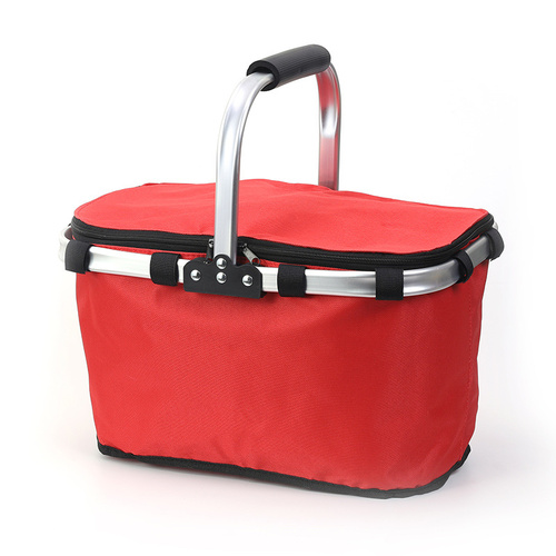 Red Portable Picnic Basket - Foldable Insulated Outdoor Shopping Basket, Meal Delivery & Takeout Carrier - Main Image