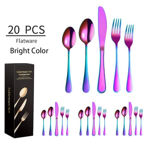 Bright color 410 Stainless Steel Cutlery Set - Western Steak Knife, Fork & Spoon Set, 4 Set/20-Piece Dinnerware Set - Main Image