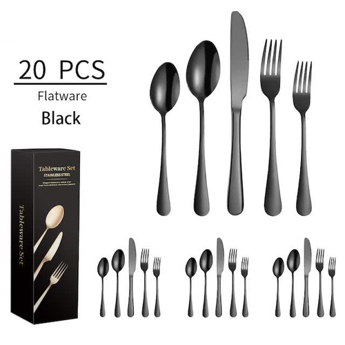 Black 410 Stainless Steel Cutlery Set - Western Steak Knife, Fork & Spoon Set, 4 Set/20-Piece Dinnerware Set - Main Image