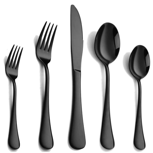 Black 410 Stainless Steel Cutlery Set - Western Steak Knife, Fork & Spoon Set, 6 Set/30-Piece Dinnerware Set - Main Image