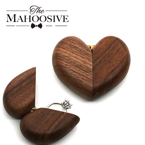 Black Walnut Wood Heart-Shaped Ring Box - Elegant Engagement & Wedding Ring Holder, Jewelry Collector's Box - Main Image