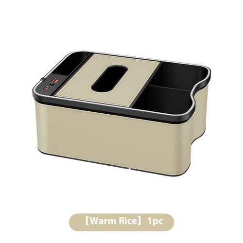 Warm Rice Car Armrest Storage Box with LED Ambient Light - Multifunctional Tissue Holder & Organizer for Car Interior - Main Image
