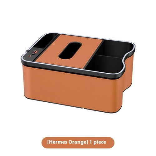 Mermes Orange Car Armrest Storage Box with LED Ambient Light - Multifunctional Tissue Holder & Organizer for Car Interior - Main Image