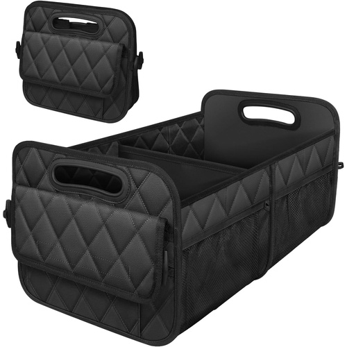 Black Foldable Car Trunk Storage Box with Multiple Compartments - Large Capacity Collapsible Organizer for Car - Main Image