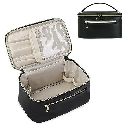 Black PU Leather Large Capacity Makeup Bag - Waterproof & Multifunctional Handbag for Women - Main Image