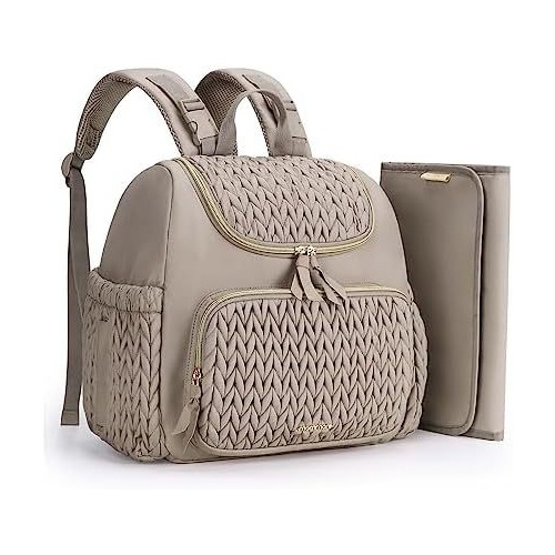 Brown Travel Backpack with Diaper Changing Mat - Small Size, Insulated Pocket,Perfect for Moms on the Go - Main Image