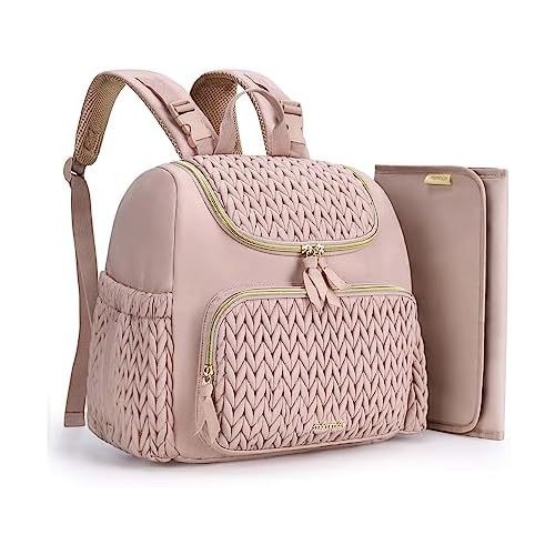 Pink Travel Backpack with Diaper Changing Mat - Small Size, Insulated Pocket,Perfect for Moms on the Go - Main Image