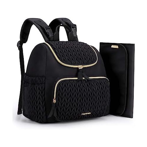 Black Travel Backpack with Diaper Changing Mat - Small Size, Insulated Pocket,Perfect for Moms on the Go - Main Image