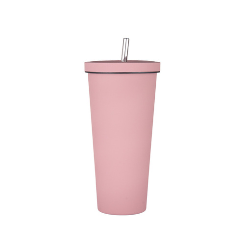 750ml Pink Straw Cup - 304 Stainless Steel Reusable BPA-Free Water Bottle with Leak-Proof Lid, Large Capacity, Perfect for Hydration On-the-Go - Main Image