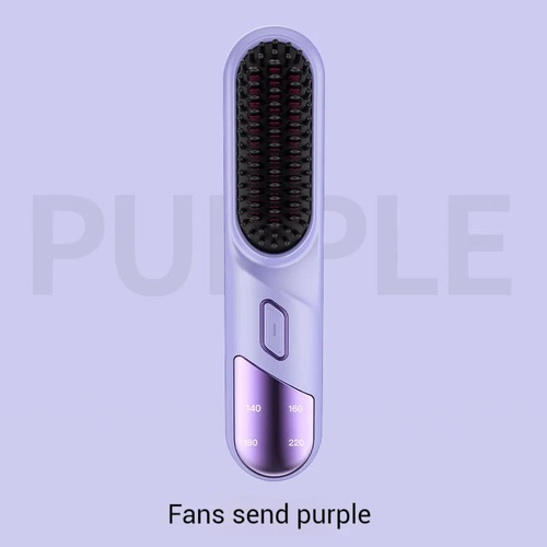 Purple 2-in-1 Rechargeable Hair Straightener and Curler – Portable Hair Styling Comb, Dual Function Flat Iron and Curling Wand, Perfect for Home Use - Main Image