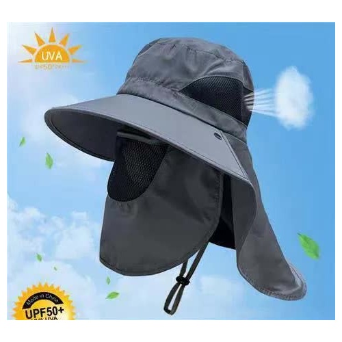 Dark Grey Outdoor UV Protection Hat for Men – Detachable Face & Neck Shield, Large Brim Sun Hat for Fishing, Hiking, and Outdoor Activities - Main Image