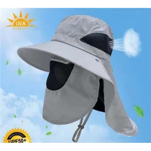 Light Gray Outdoor UV Protection Hat for Men - Detachable Face & Neck Shield, Large Brim Sun Hat for Fishing, Hiking, and Outdoor Activities - Main Image