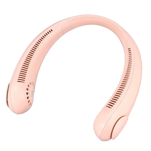 Pink Portable Neck Hanging USB Fan – Mini Hands-Free Wearable Fan, USB Rechargeable, No-Blade Design for Cooling - Main Image