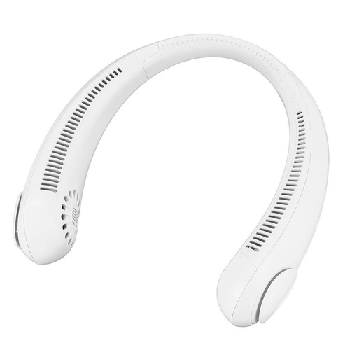 White Portable Neck Hanging USB Fan - Mini Hands-Free Wearable Fan, USB Rechargeable, No-Blade Design for Cooling - Main Image