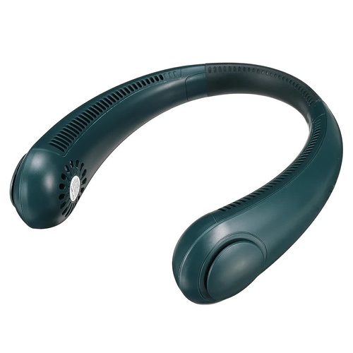 Green Portable Neck Hanging USB Fan - Mini Hands-Free Wearable Fan, USB Rechargeable, No-Blade Design for Cooling - Main Image