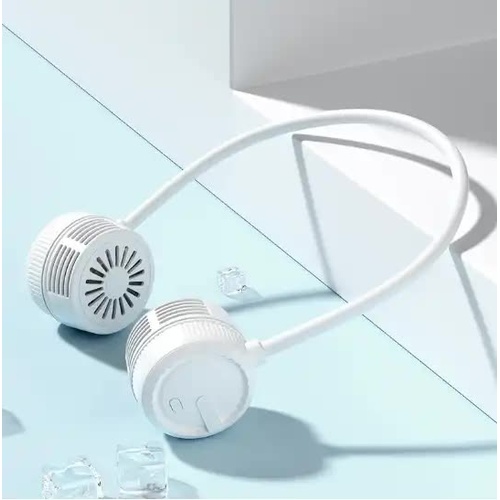 White Portable Neck Hanging USB Fan - Foldable Lazy Fan with Strong Airflow, USB Rechargeable, Outdoor & Desktop Use - Main Image