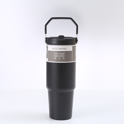Black 30oz 304 Stainless Steel Ice Cup with Handle - Portable Car and Travel Cup, Double Insulated, for Hot & Cold Drinks - Main Image