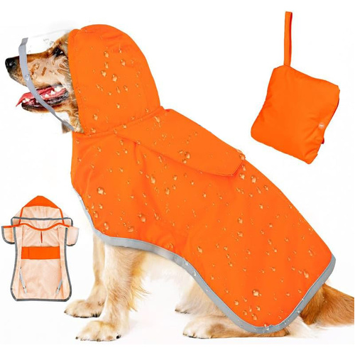 M Orange Reflective Adjustable Pet Raincoat with Hood - Waterproof Dog Jacket, Adjustable Dog Poncho for Outdoor Protection - Main Image