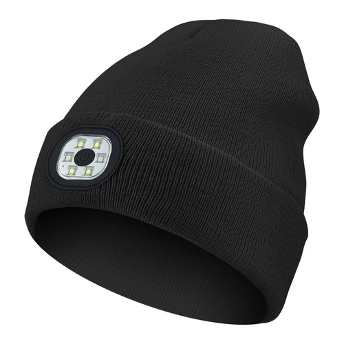 Black LED Lighting Rechargeable Detachable Knitted Hat - Warm Winter Beanie with Built-in LED Lights for Outdoor Activities and Nighttime Use - Main Image