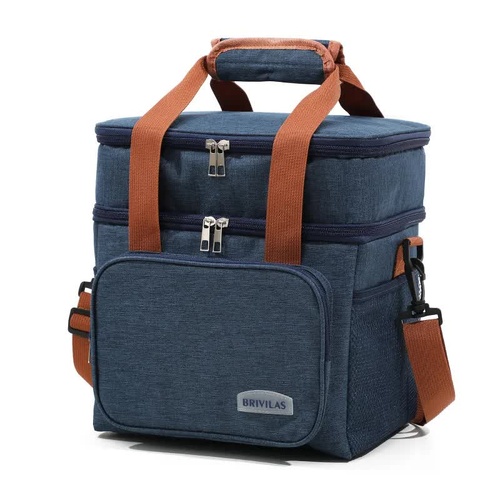 Blue Large Capacity Lunch Bag - Dual-Layer Insulated Cooler Bag for Outdoor, Picnic, and Work Use - Main Image