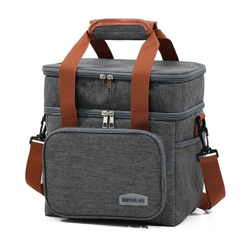 Grey Large Capacity Lunch Bag - Dual-Layer Insulated Cooler Bag for Outdoor, Picnic, and Work Use - Main Image