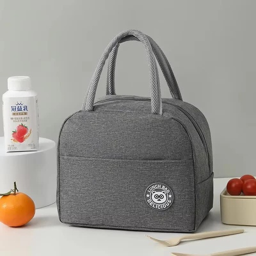 Grey Insulated Lunch Bag - Waterproof, Oil-Proof Bento Bag for Students and Workers, Thickened Aluminum Foil Lunch Carrier - Main Image