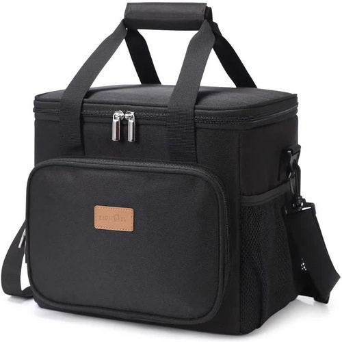 Black Large Capacity Picnic Bag - Waterproof PEVA Insulated Cooler Bag, Outdoor, Car Use, and Shoulder Crossbody Thermo Bag - Main Image
