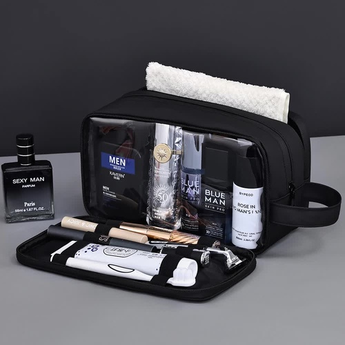 Black Elite Series 3-Layer Large Capacity Men's Toiletry Bag - Portable Travel Cosmetic Organizer with Premium Design - Main Image