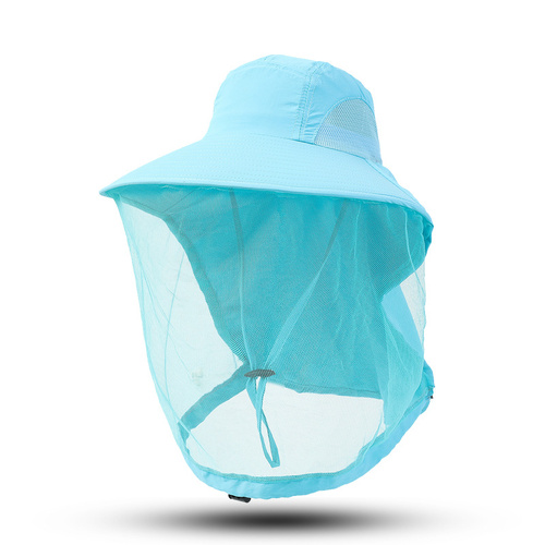 Blue Outdoor Mosquito-Proof Hat with Face Shield - Breathable Fishing Hat for Men, UV Protection Mesh Mask - Main Image