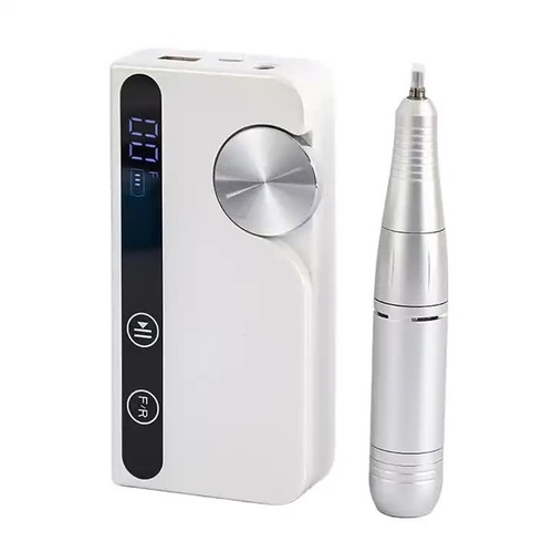 White Portable Rechargeable Electric Nail Drill - Professional Nail Polishing Machine for Beauty Salons - Main Image